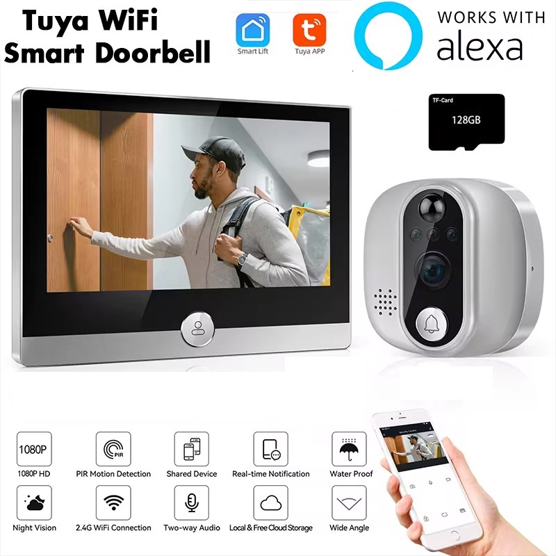 Home Security Doorbell Camera - Tuya Video Doorbell 1080P WiFi Peephole