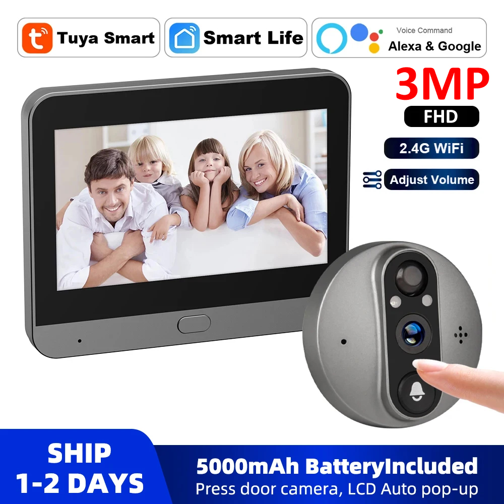 3MP WiFi Smart Tuya Peephole 5 - đánh giá và giá Home Security Doorbell Camera